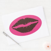 Chocolate Brown Lipstick Print Roze ovale Sticker (Envelop)