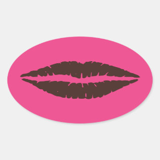 Chocolate Brown Lipstick Print Roze ovale Sticker