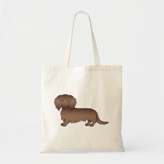 Chocolate Brown Long Hair Dachshund Cartoon Dog Tote Bag (Voorkant)