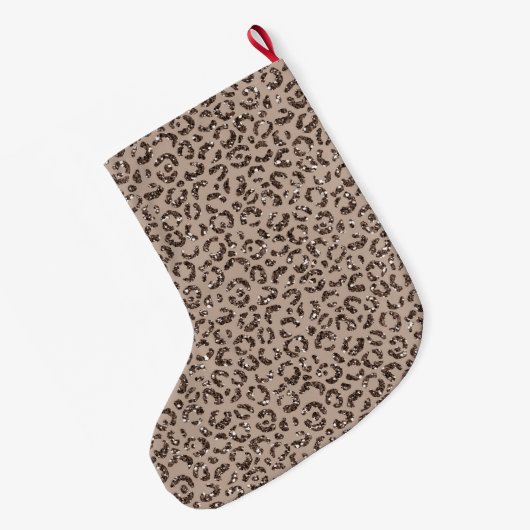 Chocolate Brown Mocha Cream Leopard Glitter Grote Kerstsok (Achterkant (Hangend))