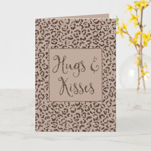 Chocolate Brown Mocha Cream Leopard Glitter Kisses Kaart (Gele Bloem)