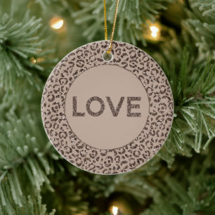 Chocolate Brown Mocha Cream Leopard Glitter Love Keramisch Ornament