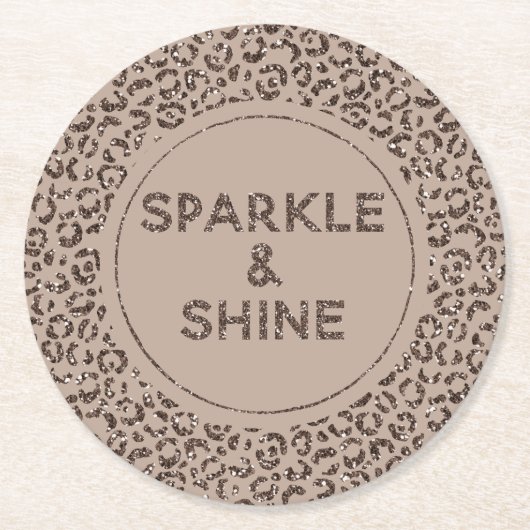 Chocolate Brown Mocha Cream Leopard Glitter Shine Ronde Kartonnen Onderzetter (Voorkant)