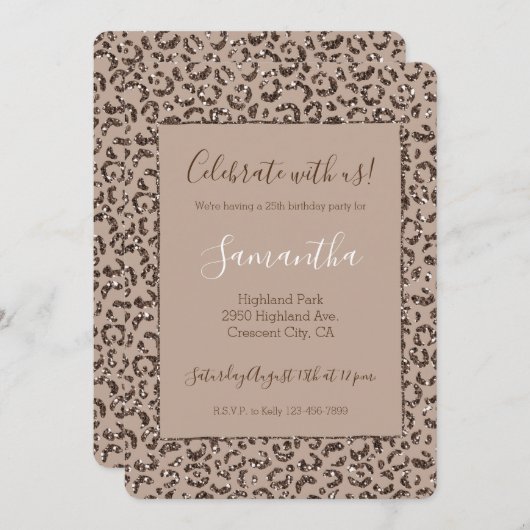 Chocolate Brown Mocha Cream Leopard Print Glitter Kaart (Voorkant / Achterkant)