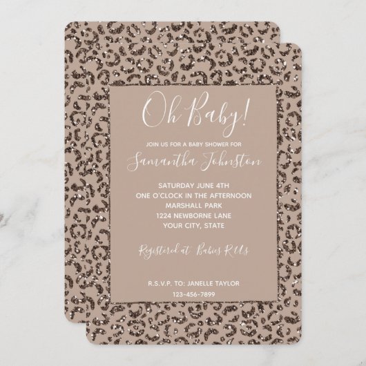 Chocolate Brown Mocha Cream Leopard Print Glitter Kaart (Voorkant / Achterkant)