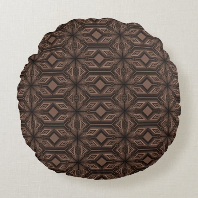 Chocolate Brown Mosaic Cotton Round Sierkussen Rond Kussen (Voorkant)