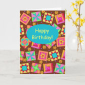 Chocolate Brown Patchwork Quilt Art Happy Birthday Kaart (Gele Bloem)