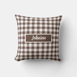 Chocolate Brown Plaid Gingham Customizable Kussen
