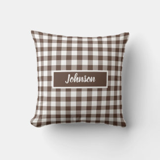 Chocolate Brown Plaid Gingham Customizable Kussen