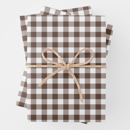 Chocolate Brown Plaid Gingham Inpakpapier Vel (In situ)