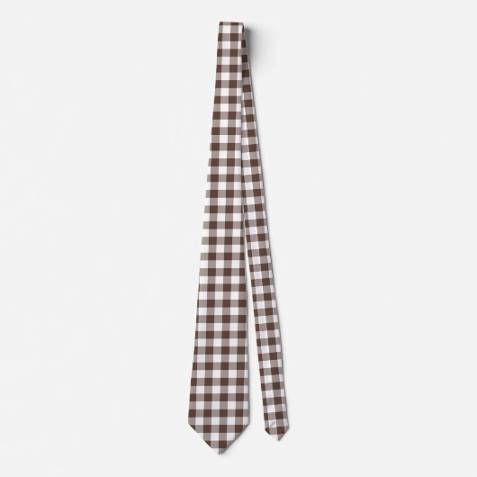 Chocolate Brown Plaid Gingham Neck Tie Stropdas (Voorkant)