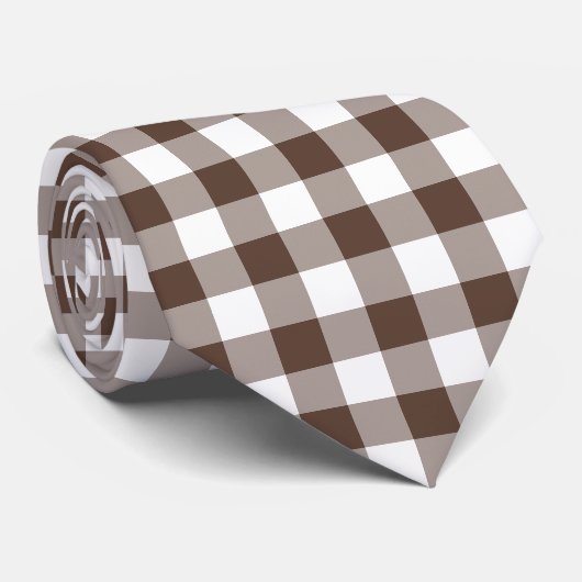 Chocolate Brown Plaid Gingham Neck Tie Stropdas (Opgerold)