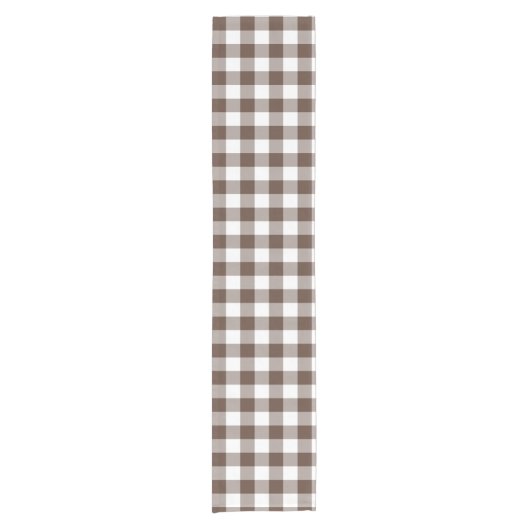 Chocolate Brown Plaid Gingham Table Runner Korte Tafelloper (Voorkant)