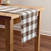 Chocolate Brown Plaid Gingham Table Runner Korte Tafelloper (Voorbeeld)