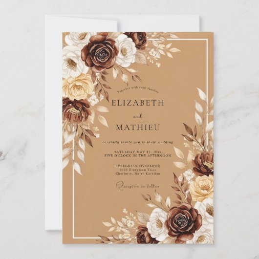 Chocolate Brown Rustic Harvest Wedding Kaart (Voorkant)