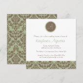 Chocolate Brown/Sage Damask Wedding Shower Kaart (Voorkant / Achterkant)