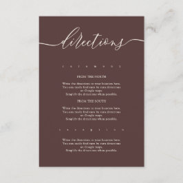 Chocolate Brown Simple Wedding Directions Informatiekaartje