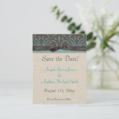 Chocolate Brown Turqoise sparen de datum Save The Date (Staand voorkant)