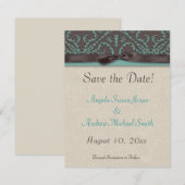 Chocolate Brown Turqoise sparen de datum Save The Date (Voorkant / Achterkant)