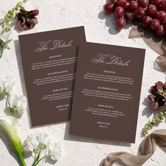 Chocolate Brown Wedding Details Informatiekaartje