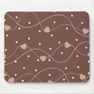 Chocolate Brown with Pink Hearts Pattern Muismat