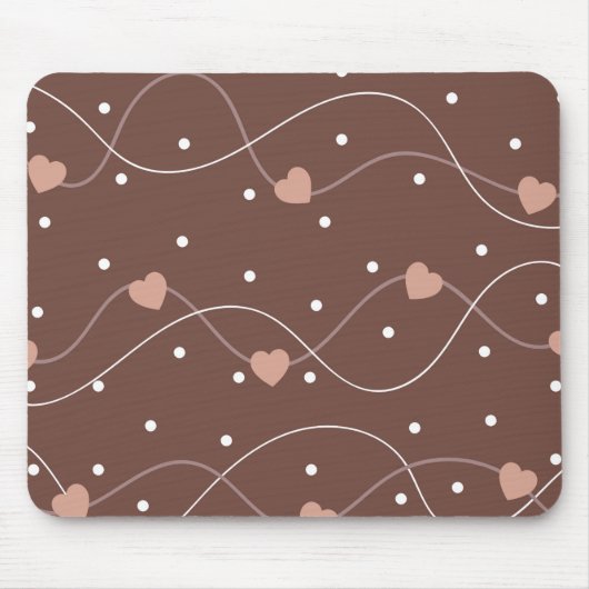 Chocolate Brown with Pink Hearts Pattern Muismat (Voorkant)