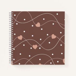 Chocolate Brown with Pink Hearts Pattern Notitieboek