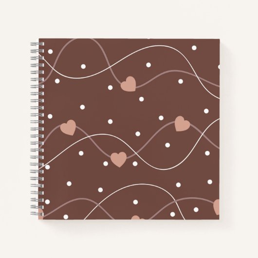 Chocolate Brown with Pink Hearts Pattern Notitieboek (Voorkant)
