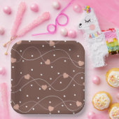 Chocolate Brown with Pink Hearts Pattern Papieren Bordje (Feest)