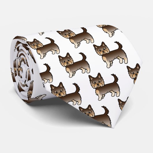 Chocolate Brown Yorkshire Terrier Dog Pattern Stropdas (Opgerold)