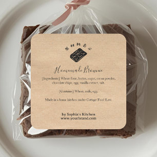 Chocolate Brownie Kraft Minimalistisch Ingredient Vierkante Sticker