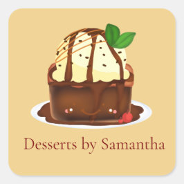Chocolate Brownie With Vanilla Ice Cream Vierkante Sticker