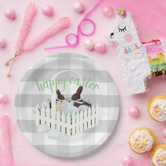 Chocolate Bunnies Eggs Grey Paaspapier Bord (Feest)