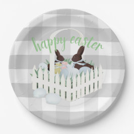 Chocolate Bunnies Eggs Grey Paaspapier Bord