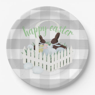 Chocolate Bunnies Eggs Grey Paaspapier Bord