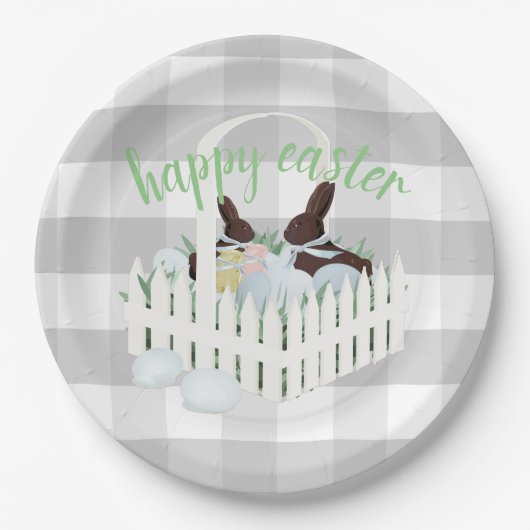Chocolate Bunnies Eggs Grey Paaspapier Bord (Voorkant)