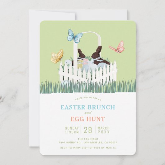 Chocolate Bunny Easter Brunch Egg Hunt Invitation Kaart (Voorkant)