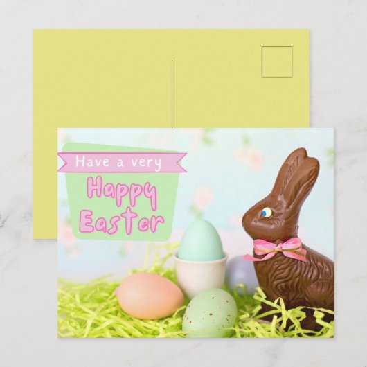Chocolate Bunny Happy Easter Briefkaart (Voorkant / Achterkant)