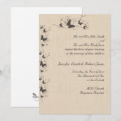 Chocolate Butterflies op Linen Wedding Invitation Kaart (Voorkant / Achterkant)