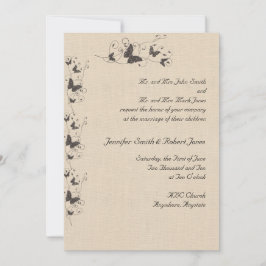 Chocolate Butterflies op Linen Wedding Invitation Kaart