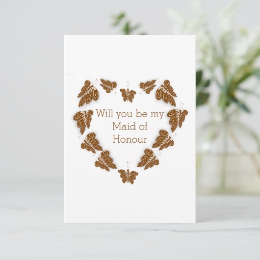 Chocolate Butterfly Design Maid of Honor Verzoek Kaart (Staand voorkant)