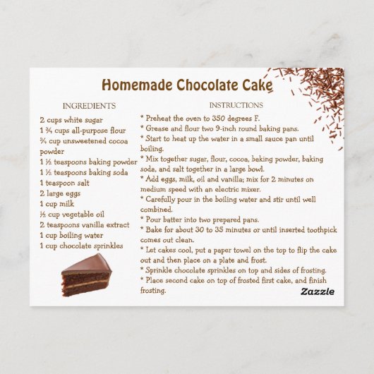 Chocolate Cake Recipe Briefkaart (Achterkant)