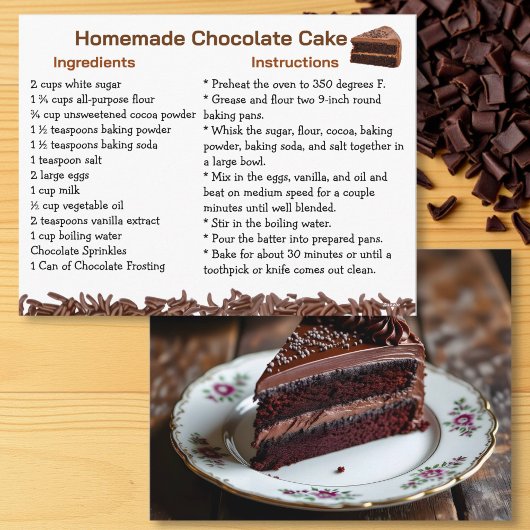 Chocolate Cake Recipe Card Feestdagenkaart