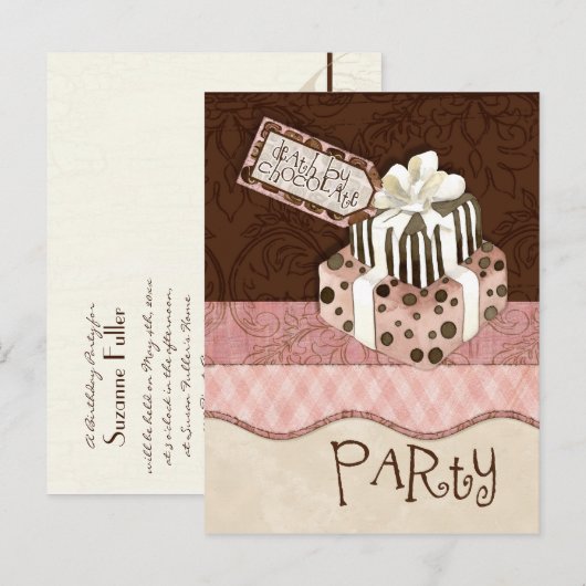 Chocolate Cake Verjaardagsfeest Uitnodiging Briefkaart (Voorkant / Achterkant)