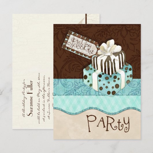 Chocolate Cake Verjaardagsfeest Uitnodiging Briefkaart (Voorkant / Achterkant)
