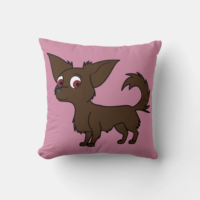 Chocolate Chihuahua met Long Hair Kussen (Voorkant)