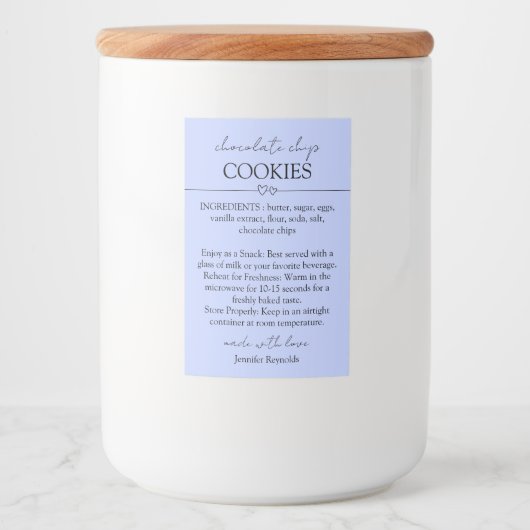 Chocolate Chip Cookie Eenvoudige lila Voedselcontainer Etiket (Voorkant)