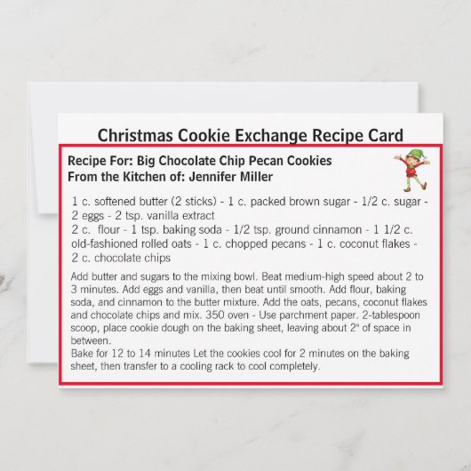 Chocolate Chip Cookie Exchange Recipe Kerstmis Feestdagenkaart (Achterkant)
