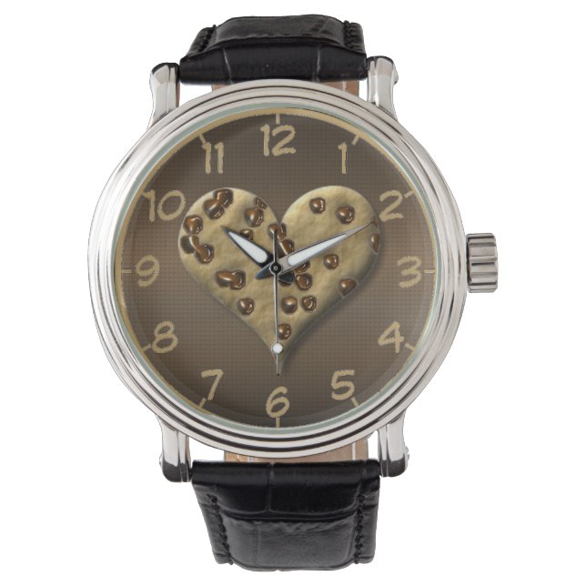 Chocolate Chip Cookie Hartvormige Polshorloge Horloge (Voorkant)
