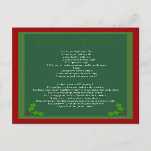 Chocolate Chip Cookie Recipe Briefkaart (Voorkant)